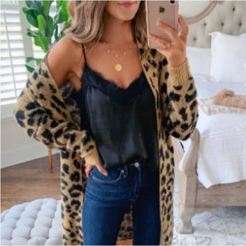Westbound leopard long cardigan, fuzzy, soft